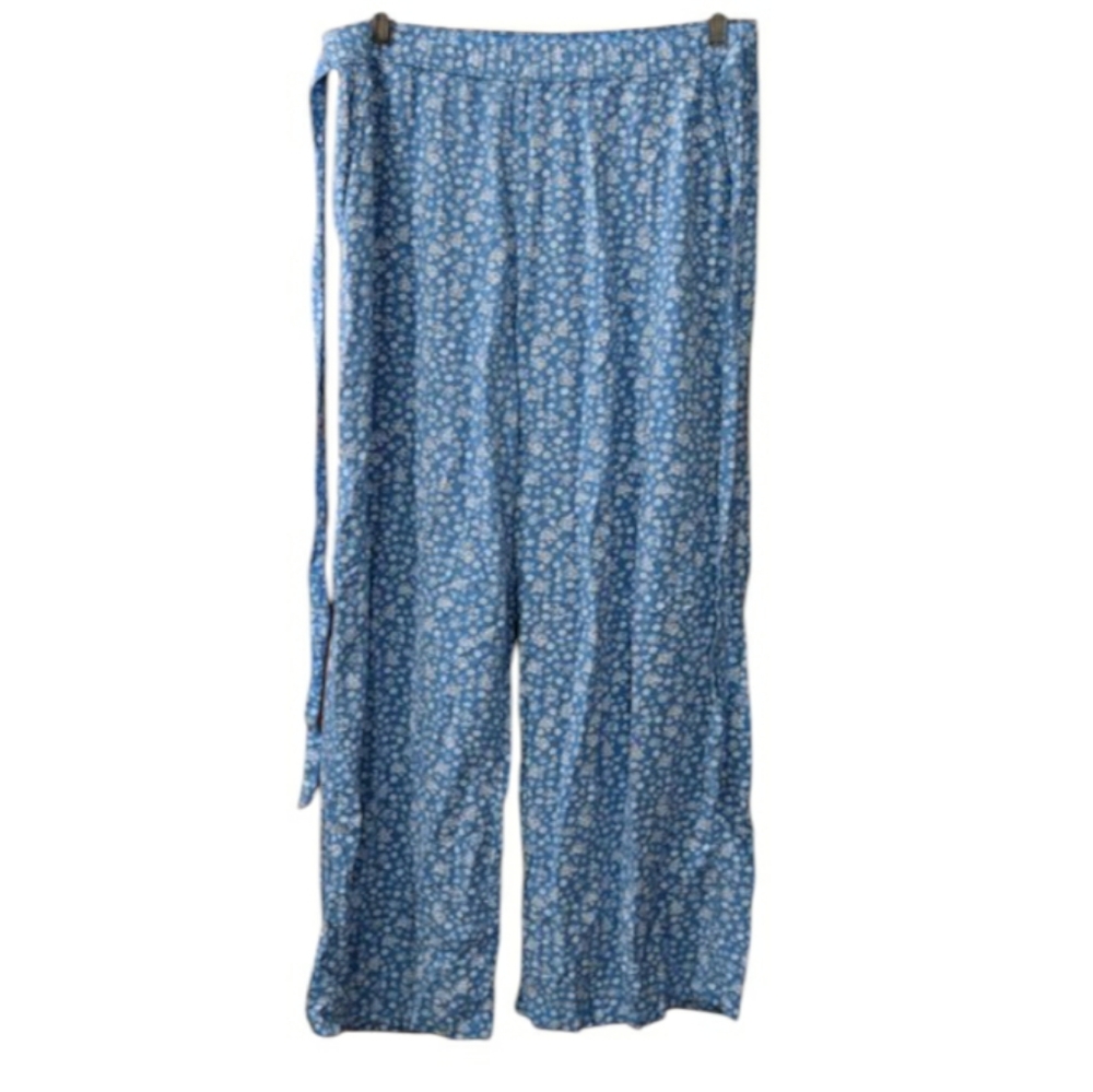 Caralyn Mirand x The Drop Blue White Floral Pajama Lounge Pants XL Tie Waist